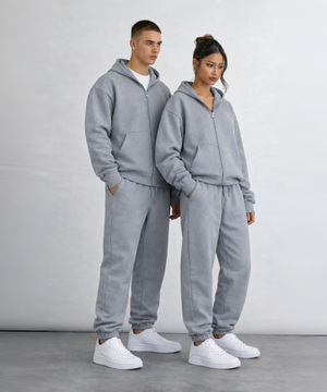 Gri Tam Fermuarlı Sweatshirt Gri Eşofman Altı Takım