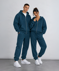 Petrol Mavisi Tam Fermuarlı Sweatshirt Petrol Mavisi Eşofman Altı Takım